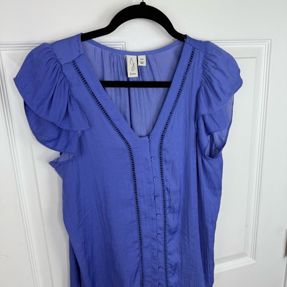 Joie Blue Silky Button-Front Blouse - Picture 3 of 5